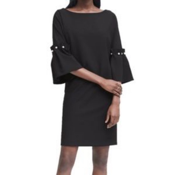 NWT Banana Republic Navy Blue Bell Sleeve Pearl Detail Shift Dress Sz 0 - Picture 10 of 10